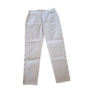 Womens Denim Eyelet Stretch Straight Jeans White Medium